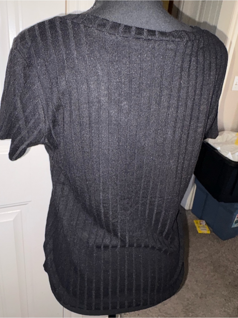 Zenana Outfitters Navy Ribbed V-Neck Short Sleeve Top - Picture 4 of 4